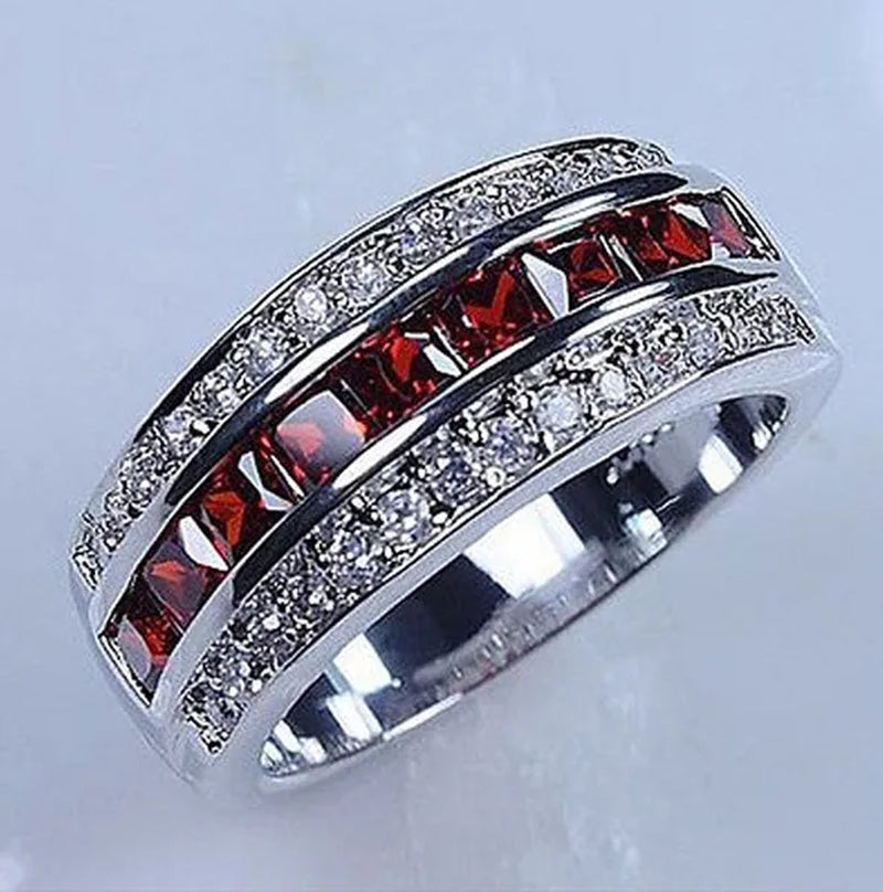Fashion Women Men's Ruby CZ 925 Silver Plated Gem Ring Band Gift Size 7-11  (Choice Color and Size )