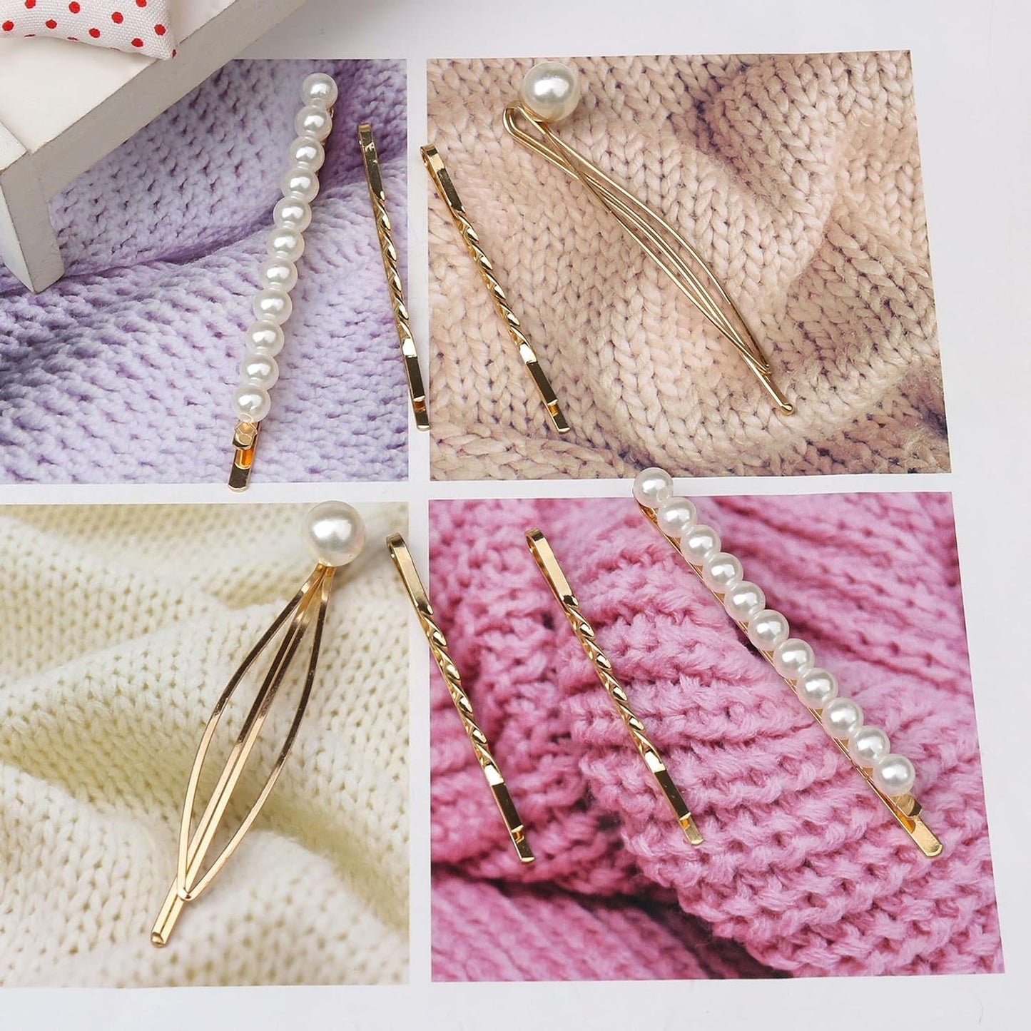 16 Pieces Geometric Metal Hair Pins, Pearls Hair Clips Elegant Hair Barrettes Bridal Gold Metal Bobby Pins Dainty Embellished Bobby Pins for Woman and Girls