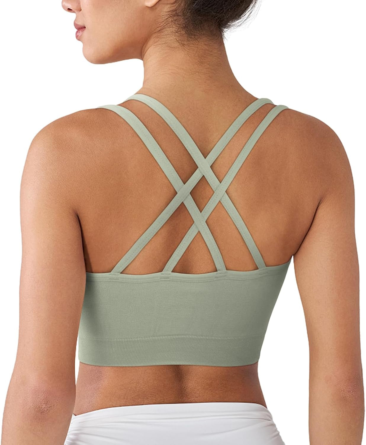 Cross Back Sports Bra for Women Padded Strappy Yoga Bra Medium Support Workout Bra for Athletic Gym Fitness 3 Pack