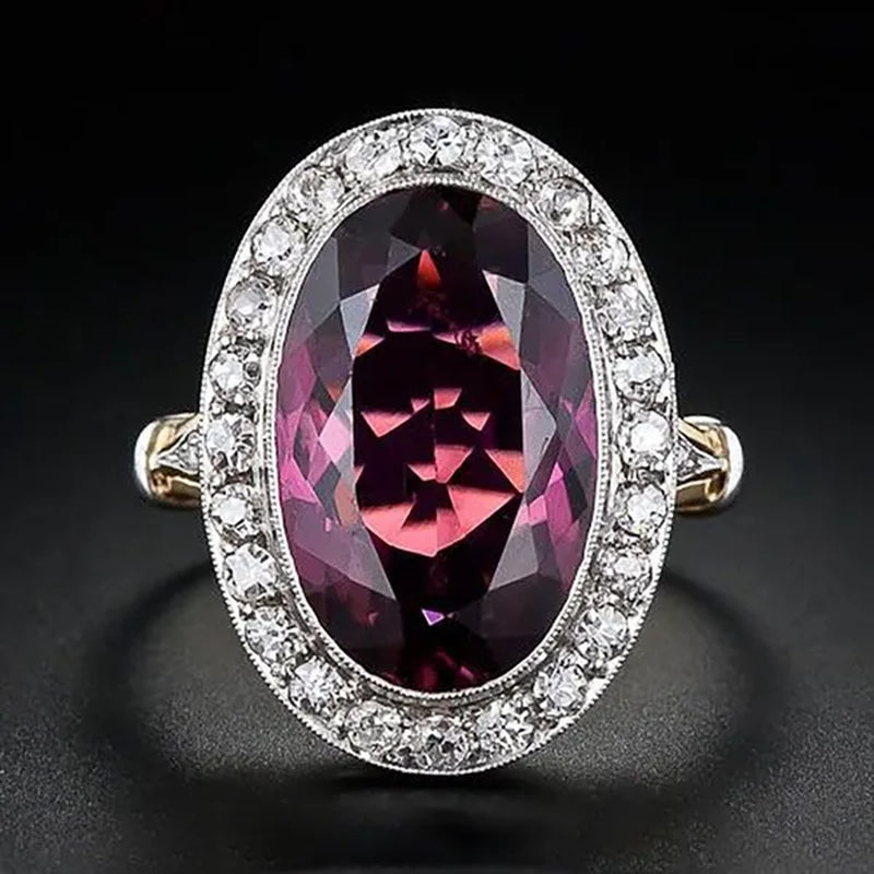 Fashion Luxury Oval Cut Ruby Ring Princess Engagement Wedding Ring Diamond Statement Ring for Women Anniversary Birthday Party Bridal Ring