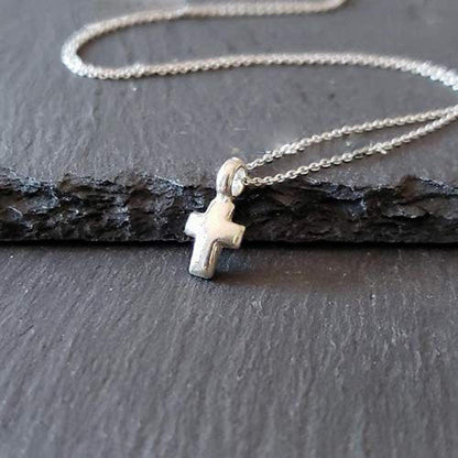 Sterling Silver Tiny Cross Charm Necklace, 18" - WORLD TIME VISITS