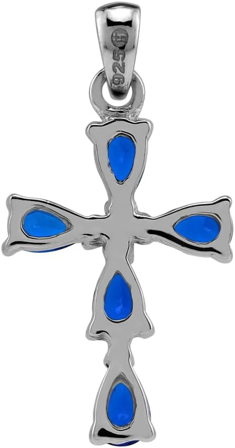 Genuine Birthstone Gemstone White Gold Plated 925 Sterling Silver Cross Pendant or Pendant with 18 Inch Chain Necklace Jewelry for Women