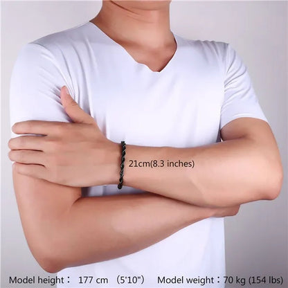 Cool Men Rope Chain Bracelet 6MM 8.3 Inches - 3 Colors Black, Silver, Gold