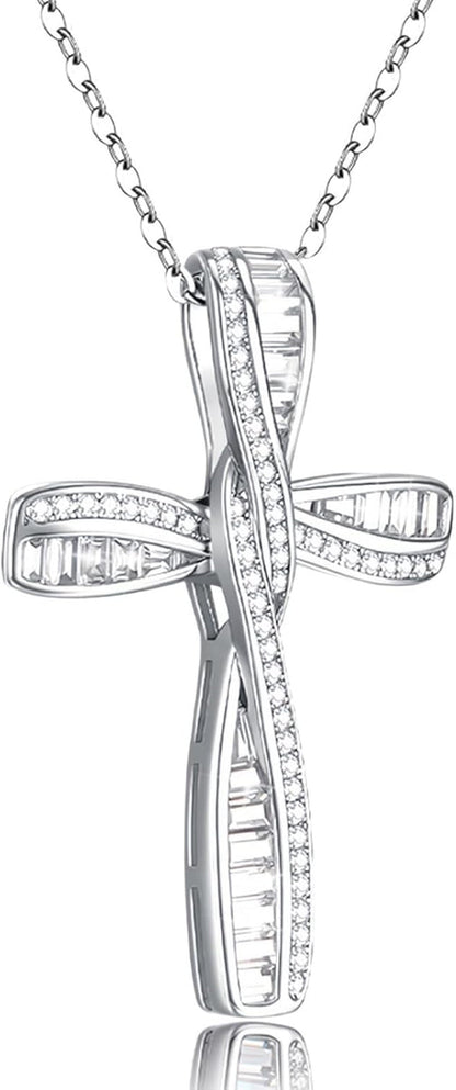 Cross Necklace for Women, 925 Sterling Silver Cross Necklaces, White Gold Cross Pendants,Cubic Zirconia Infinity Loop Cross Pendant Necklace - WORLD TIME VISITS