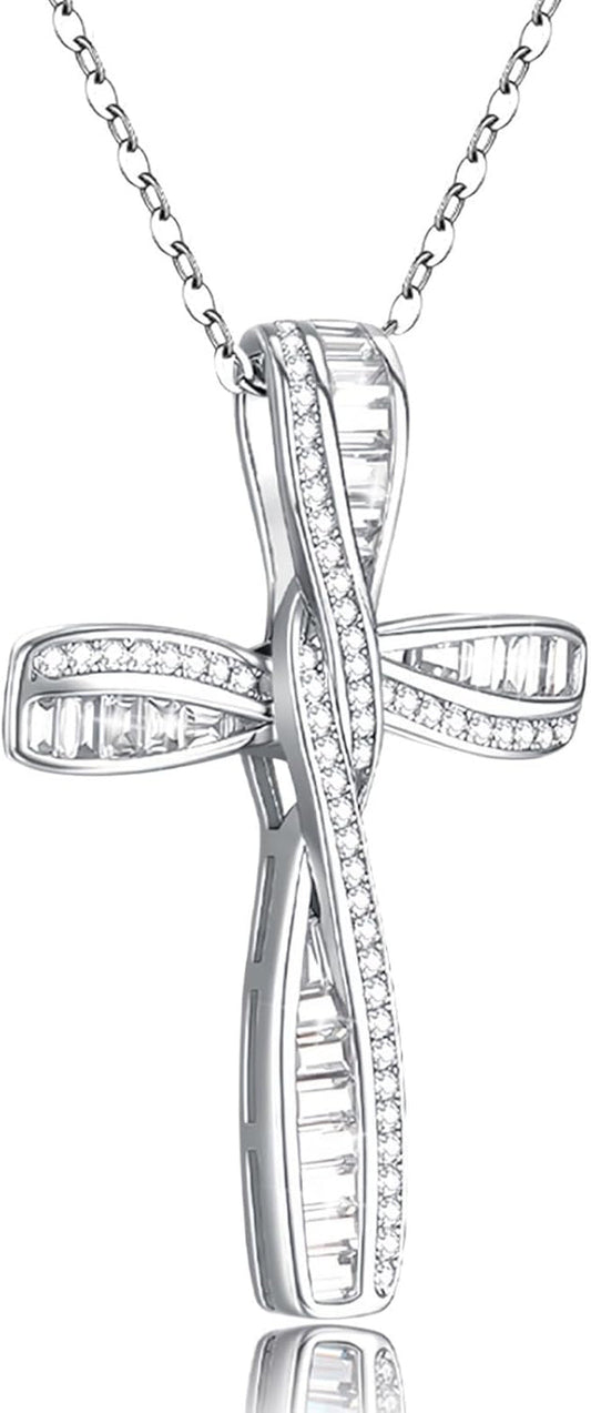 Cross Necklace for Women, 925 Sterling Silver Cross Necklaces, White Gold Cross Pendants,Cubic Zirconia Infinity Loop Cross Pendant Necklace - WORLD TIME VISITS