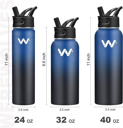 Insulated Water Bottle with Paracord Handles & Strap & Straw Lid & Spout Lid,Reusable Wide Mouth Vacuum Stainless Steel Water Bottle for Adults 24 Oz, 32 Oz, 40 Oz - WORLD TIME VISITS