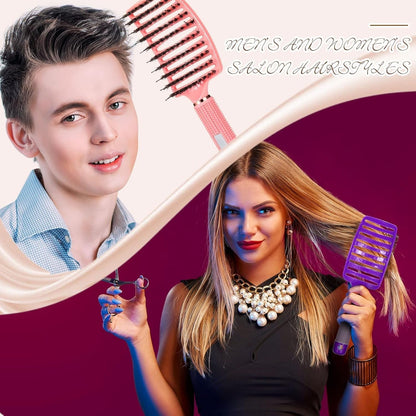 6 Pack Boar Bristle Hair Brushes Curved and Vented Hairbrush Detangler Curved Hair Brushes for Women Detangling Comb for Men Long Wet Dry Thick Curly Blowing Hair Accessories, 6 Colors