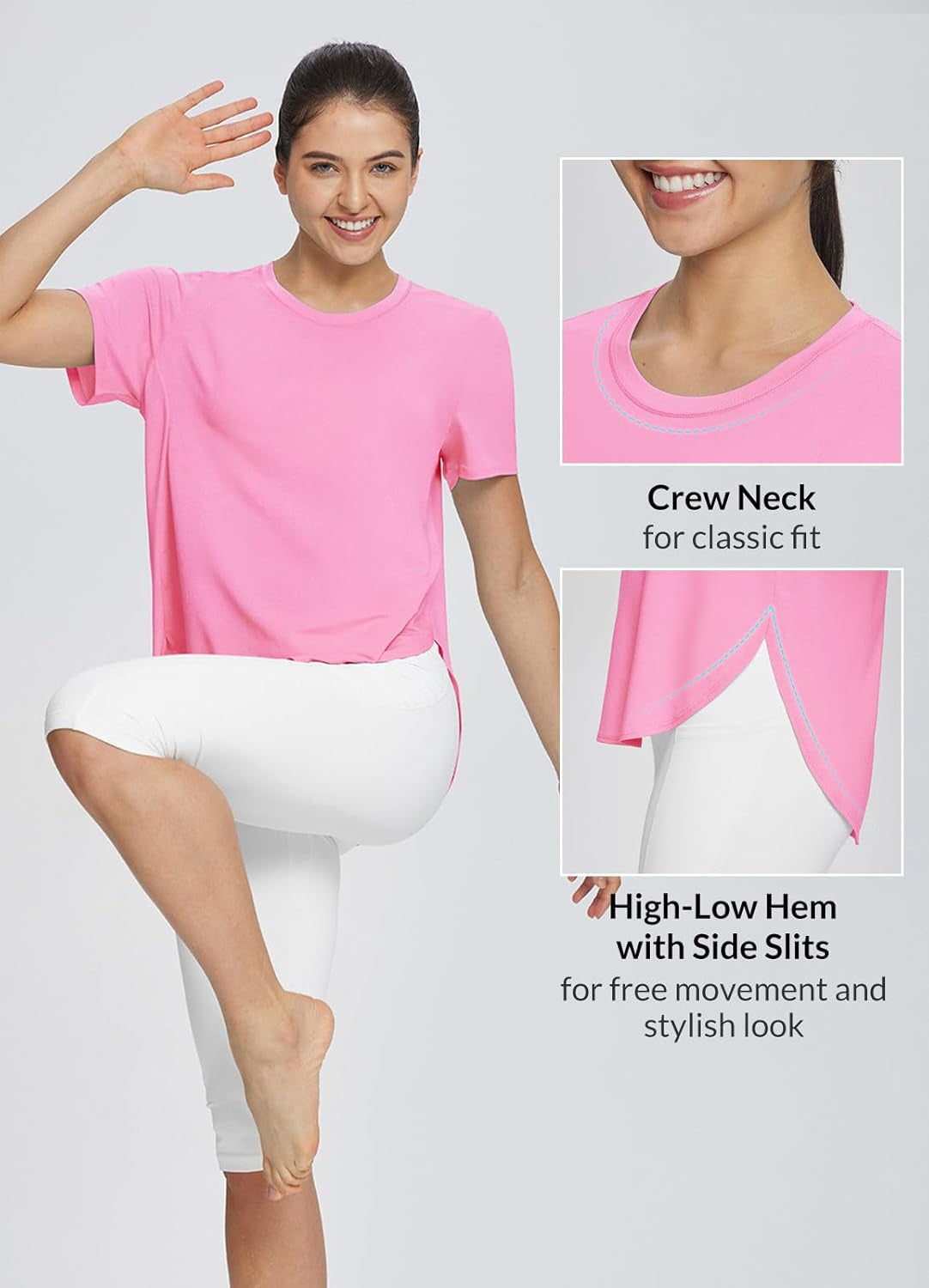 Women'S Short Sleeve Workout Shirts Tops Athletic Yoga Running Shirts Loose Fit with Side Slits Quick Dry T-Shirts