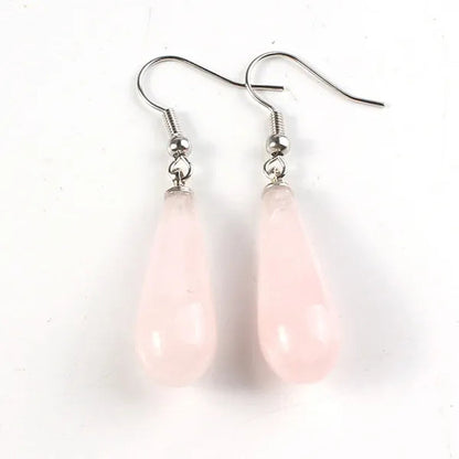 10pairs Teardrop Shaped Stone Ear Hook Dangle Earring Natural Amethysts Rose Quartzs Water Drop Earrings Anniversary Jewelry Gift