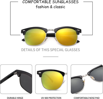 Semi-Rimless Polarized Sunglasses UV 400 Protection for Women Men