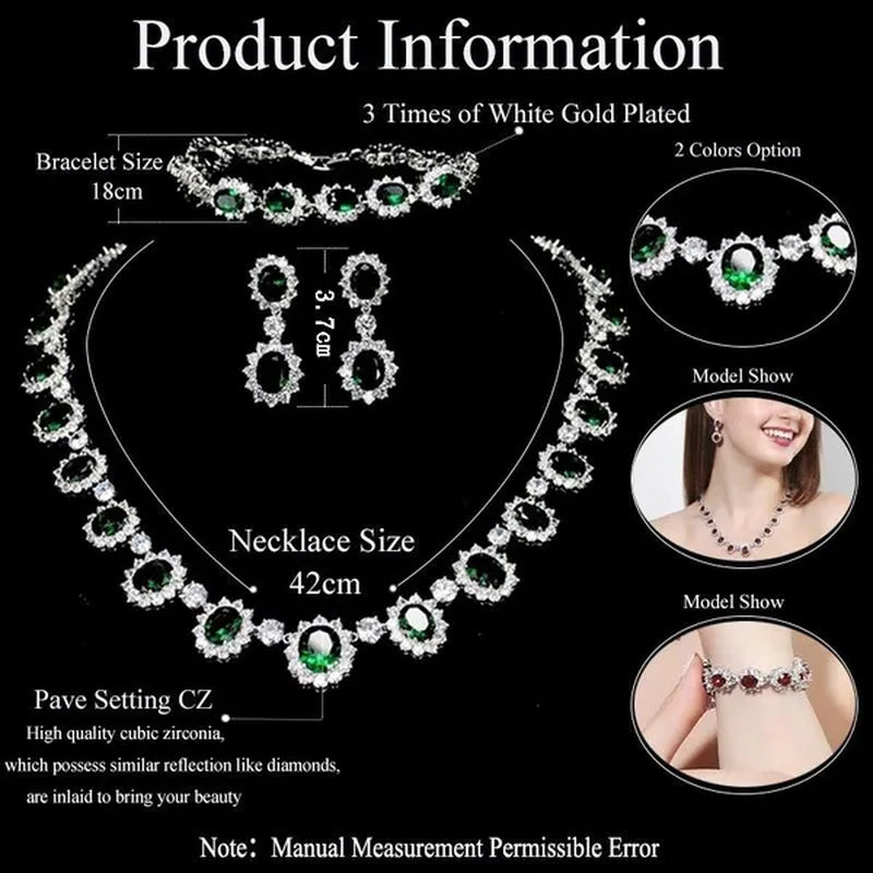 CANDICE Elegant Red Wedding Jewelry Set Micro CZ Stone Paved Oval Crystal Drop Earrings Bracelet And Necklace Sets For Bride - WORLD TIME VISITS