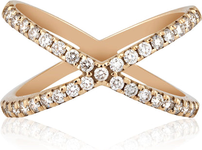 10KT Yellow Gold Criss Cross Lab-Grown Diamond Ring for Women, Fine Diamond Jewelry, Engagement, Gifts for Her, H,I Color, VS Clarity, 0.5 Carats