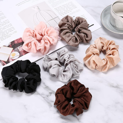 Scrunchies for Women, Satin Hair Softer than Silk Ties Sleep, Big Scrunchy Ponytail Holder with Elastic Bands Girls Thick Thin Curly -6 Pack, Style A