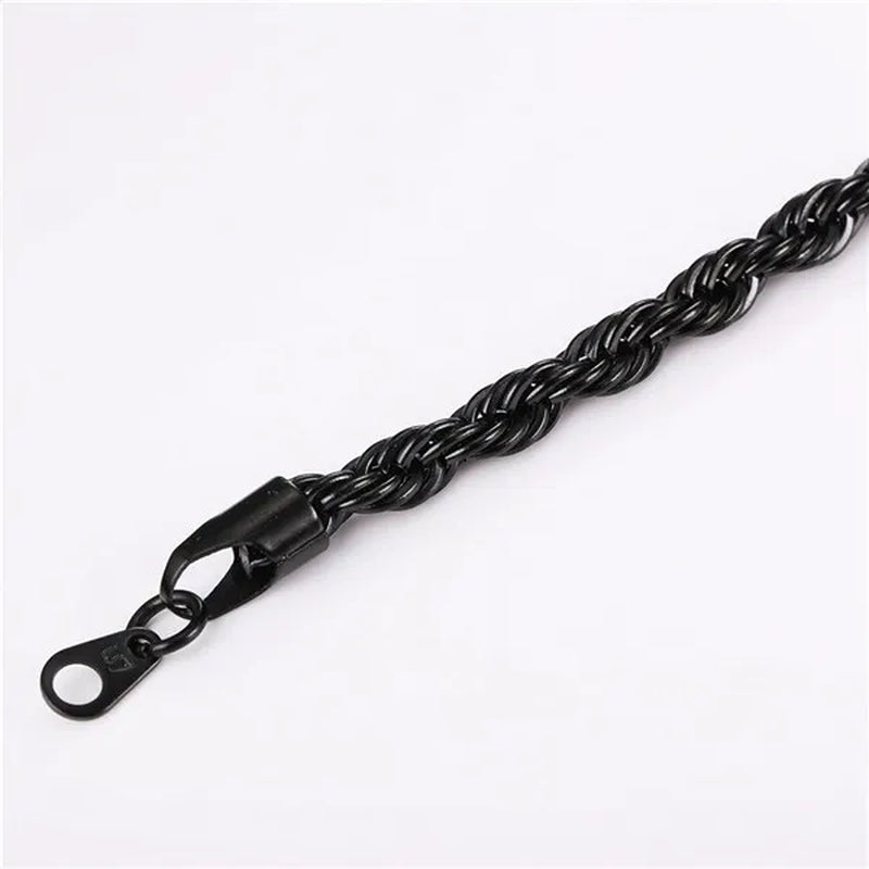 Cool Men Rope Chain Bracelet 6MM 8.3 Inches - 3 Colors Black, Silver, Gold