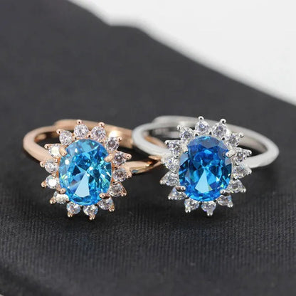 925 Silver Plated White Gold Rose Gold Live Ring Set with Sapphire Center Stone 6X8mm~8X10mm Commemorative Wedding Custom Ring