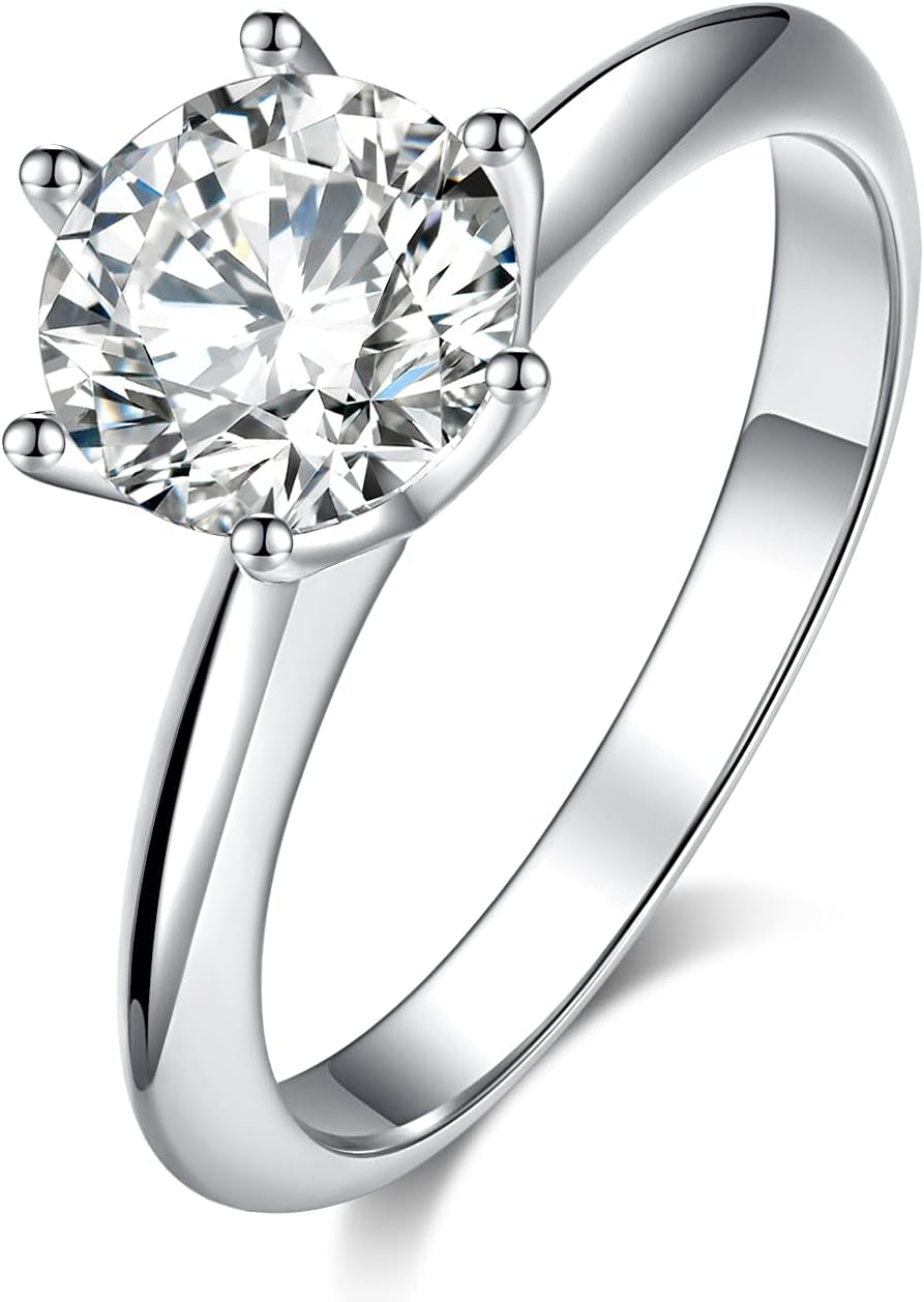 Moissanite Wedding Ring, Classic 1Ct Engagement Ring for Women, 925 Sterling Silver D Color VVS Diamond Ring with Certificate of Authenticity - WORLD TIME VISITS