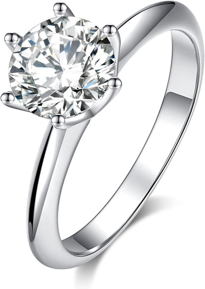 Moissanite Wedding Ring, Classic 1Ct Engagement Ring for Women, 925 Sterling Silver D Color VVS Diamond Ring with Certificate of Authenticity - WORLD TIME VISITS