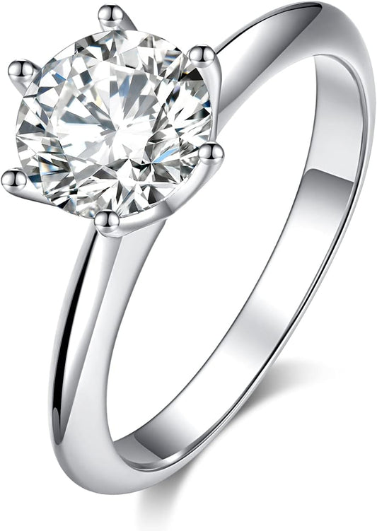 Moissanite Wedding Ring, Classic 1Ct Engagement Ring for Women, 925 Sterling Silver D Color VVS Diamond Ring with Certificate of Authenticity - WORLD TIME VISITS
