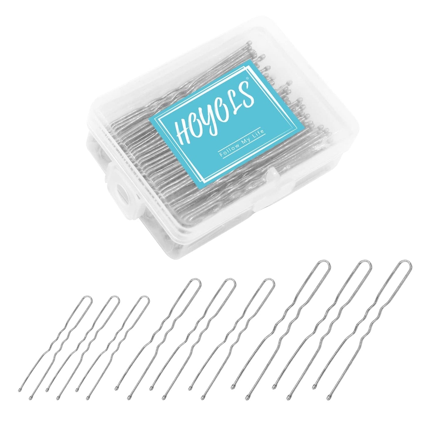 U Shaped Hair Pins, Assorted Size Hair Bobby Pins, Metal Curved Curly Bun Clips Crimped Design with Ball Tips for Women Girls Grips Hairstyle, 150 Count Bulk Pack (Silver)
