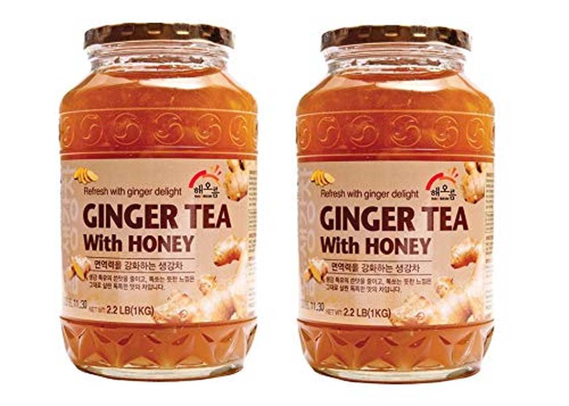 Haio Ginger Tea with Honey Refresh with Korean Herbal Tea Ginger Delight - Product of Korea 2 Glass Jars 2.2 Lb (1 Kg. ) Each
