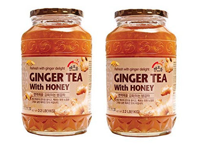 Haio Ginger Tea with Honey Refresh with Korean Herbal Tea Ginger Delight - Product of Korea 2 Glass Jars 2.2 Lb (1 Kg. ) Each
