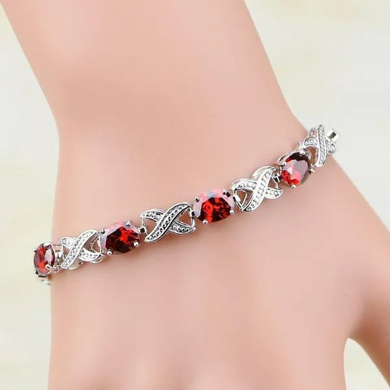 925 Sterling Silver Jewelry Blue Sapphire White Topaz Chain&Link Charm Bracelets For Women