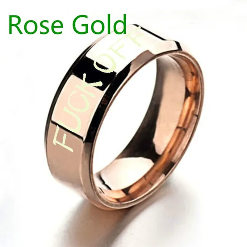 Fashion Jewelry Couple Rings 8Mm Fuck off Steel Ring Engraved Fuck off Blue Black
