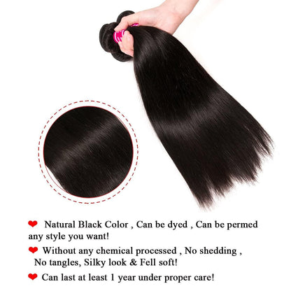 Brazilian Virgin Hair Straight 1 Bundle 100% Unprocessed Brazilian Straight Human Hair Weave Bundles Weaving Natural Black Color(18", 1Bundle)