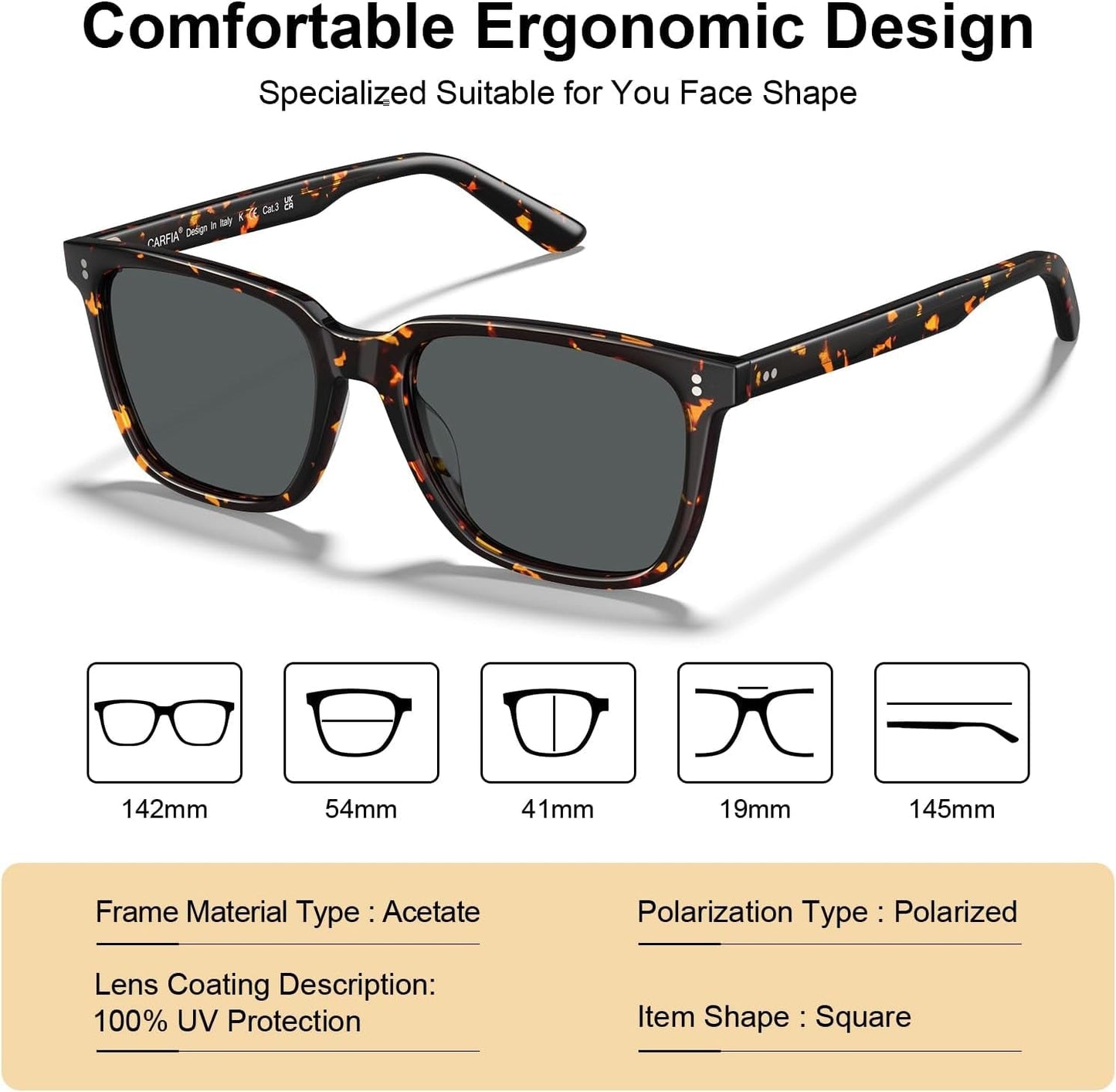 Acetate Polarized Sunglasses for Women Small Face - Antiglare UV400 Protection CA5354 - WORLD TIME VISITS
