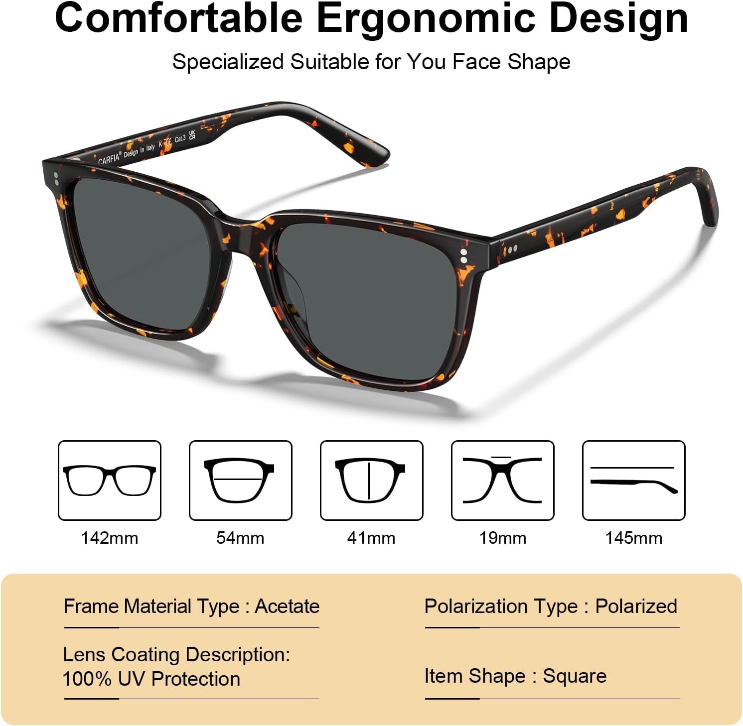Acetate Polarized Sunglasses for Women Small Face - Antiglare UV400 Protection CA5354 - WORLD TIME VISITS