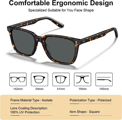 Acetate Polarized Sunglasses for Women Small Face - Antiglare UV400 Protection CA5354 - WORLD TIME VISITS