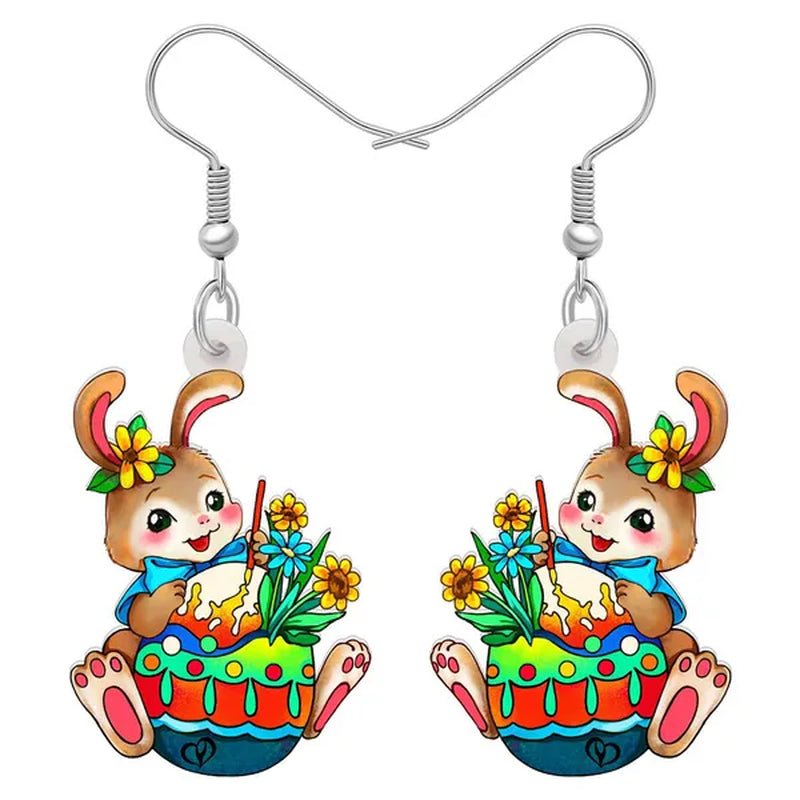 Acrylic Easter Eggs Bunny Hare Rabbit Earrings Drop Dangle Egge Jewelry for Women Girls Kids Charms Festival Gift Accessories - WORLD TIME VISITS