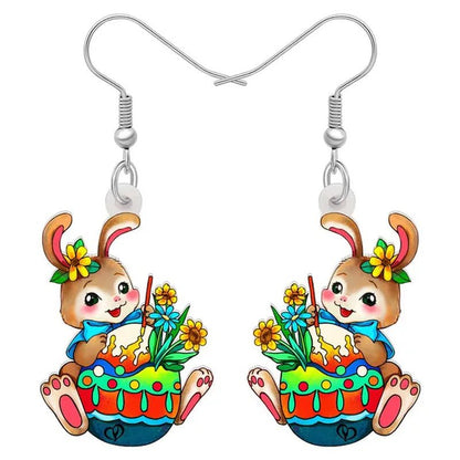 Acrylic Easter Eggs Bunny Hare Rabbit Earrings Drop Dangle Egge Jewelry for Women Girls Kids Charms Festival Gift Accessories - WORLD TIME VISITS