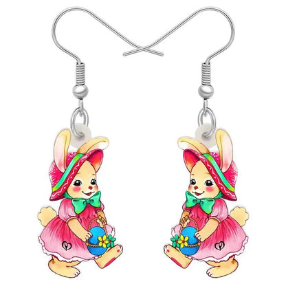 Acrylic Easter Eggs Bunny Hare Rabbit Earrings Drop Dangle Egge Jewelry for Women Girls Kids Charms Festival Gift Accessories