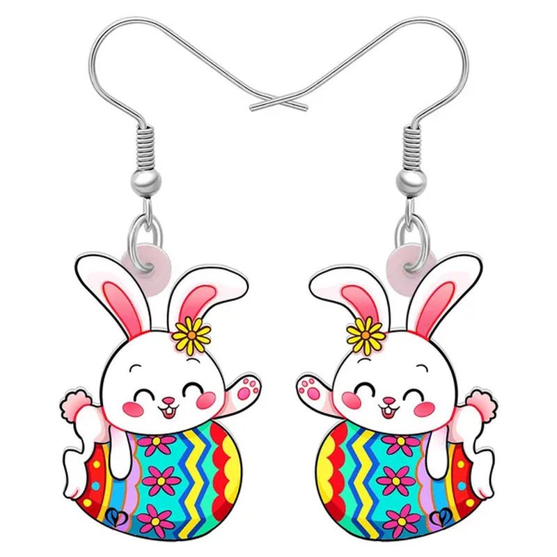 Acrylic Easter Eggs Bunny Hare Rabbit Earrings Drop Dangle Egge Jewelry for Women Girls Kids Charms Festival Gift Accessories