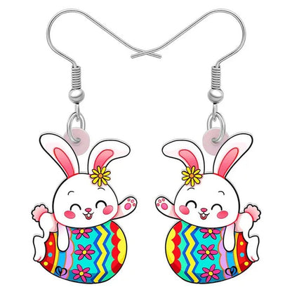 Acrylic Easter Eggs Bunny Hare Rabbit Earrings Drop Dangle Egge Jewelry for Women Girls Kids Charms Festival Gift Accessories