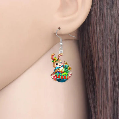 Acrylic Easter Eggs Bunny Hare Rabbit Earrings Drop Dangle Egge Jewelry for Women Girls Kids Charms Festival Gift Accessories - WORLD TIME VISITS
