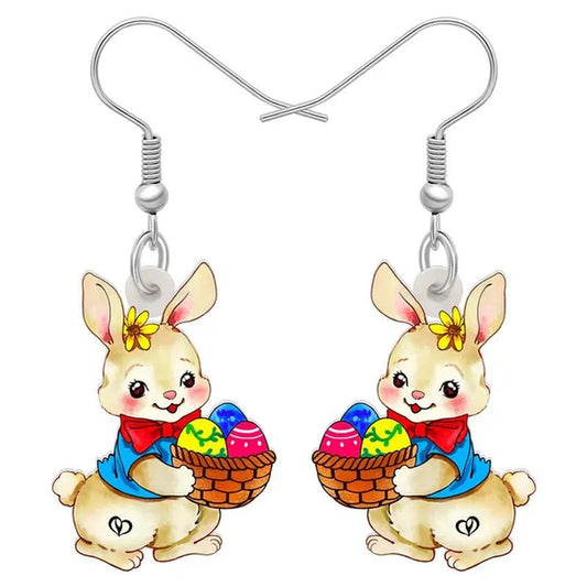 Acrylic Easter Eggs Bunny Hare Rabbit Earrings Drop Dangle Egge Jewelry for Women Girls Kids Charms Festival Gift Accessories - WORLD TIME VISITS