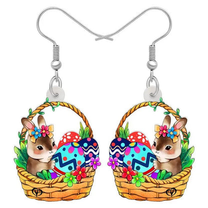 Acrylic Easter Eggs Bunny Hare Rabbit Earrings Drop Dangle Egge Jewelry for Women Girls Kids Charms Festival Gift Accessories
