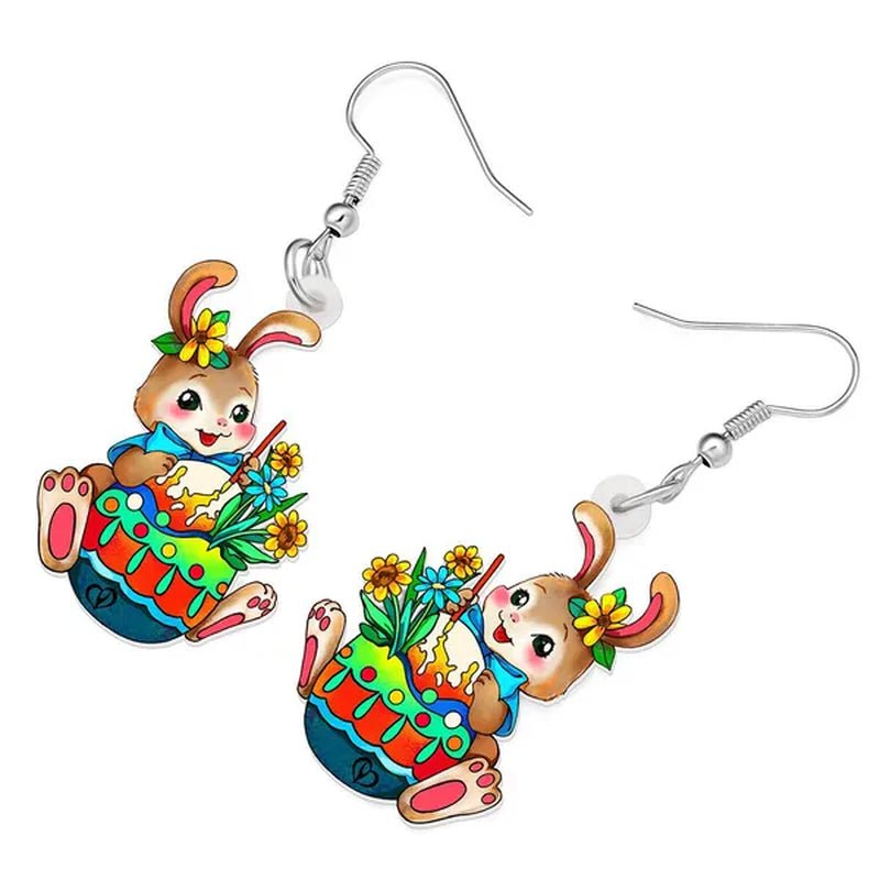 Acrylic Easter Eggs Bunny Hare Rabbit Earrings Drop Dangle Egge Jewelry for Women Girls Kids Charms Festival Gift Accessories - WORLD TIME VISITS