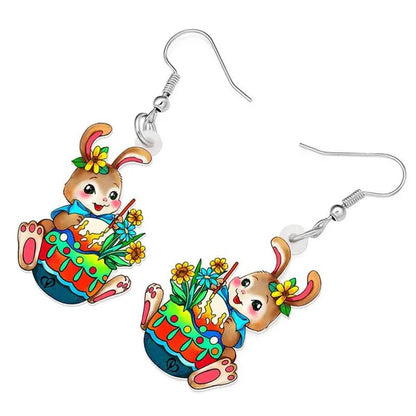 Acrylic Easter Eggs Bunny Hare Rabbit Earrings Drop Dangle Egge Jewelry for Women Girls Kids Charms Festival Gift Accessories - WORLD TIME VISITS