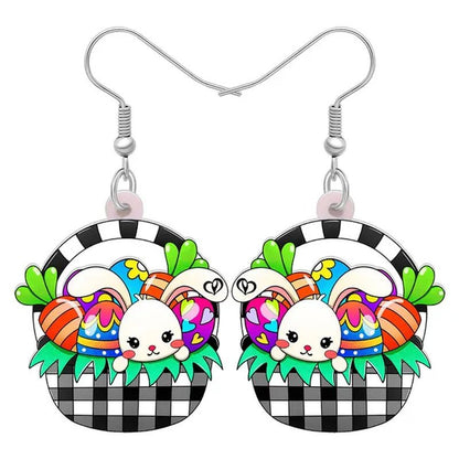 Acrylic Easter Eggs Bunny Hare Rabbit Earrings Drop Dangle Egge Jewelry for Women Girls Kids Charms Festival Gift Accessories