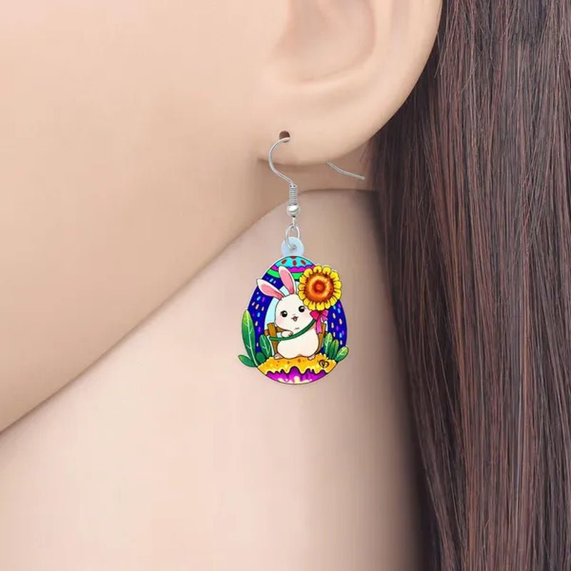 Acrylic Easter Eggs Bunny Hare Rabbit Earrings Drop Dangle Egge Jewelry for Women Girls Kids Charms Festival Gift Accessories