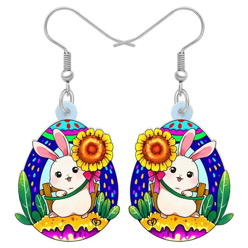 Acrylic Easter Eggs Bunny Hare Rabbit Earrings Drop Dangle Egge Jewelry for Women Girls Kids Charms Festival Gift Accessories