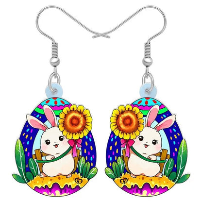Acrylic Easter Eggs Bunny Hare Rabbit Earrings Drop Dangle Egge Jewelry for Women Girls Kids Charms Festival Gift Accessories