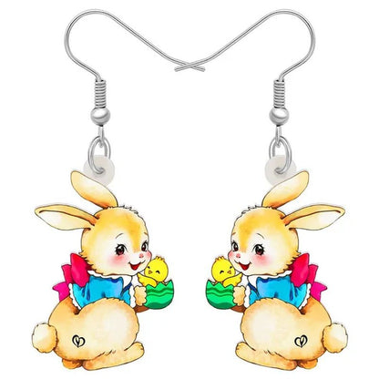 Acrylic Easter Eggs Bunny Hare Rabbit Earrings Drop Dangle Egge Jewelry for Women Girls Kids Charms Festival Gift Accessories