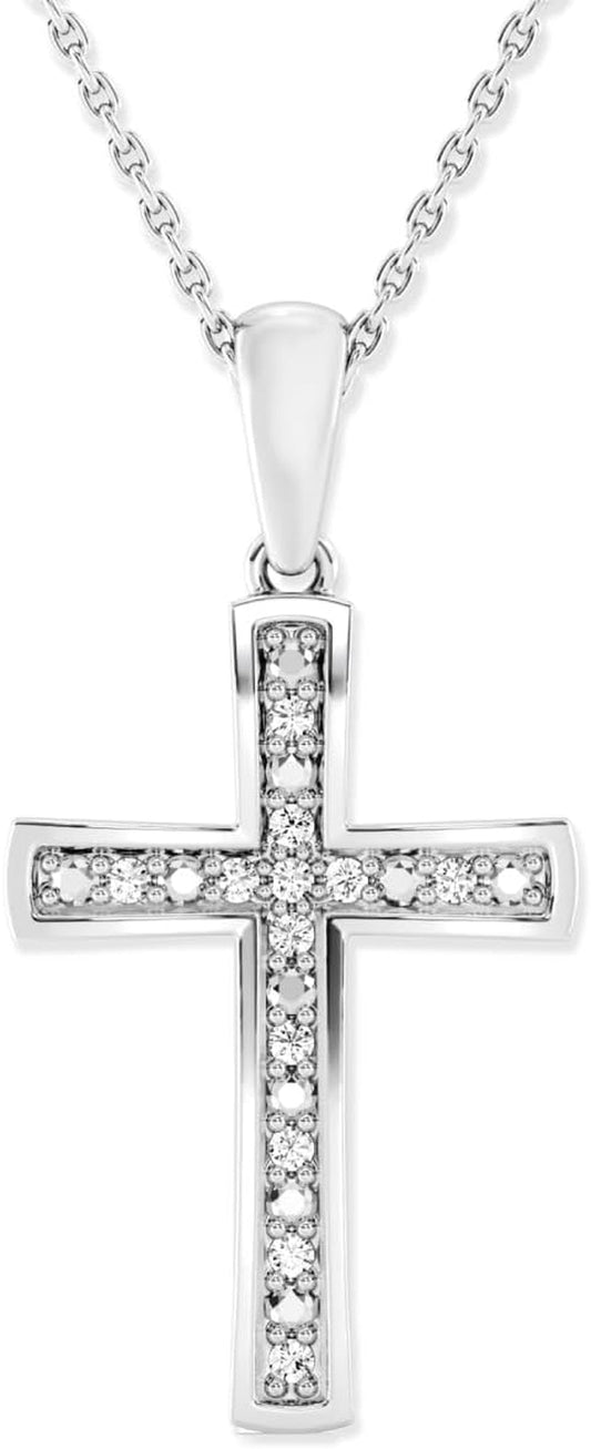 1/10 Ct. T.W. Lab Grown Diamond (SI1 Clarity, F Color) and Sterling Silver Cross Pendant with an 18 Inch Spring Ring Clasp Cable Chain - WORLD TIME VISITS