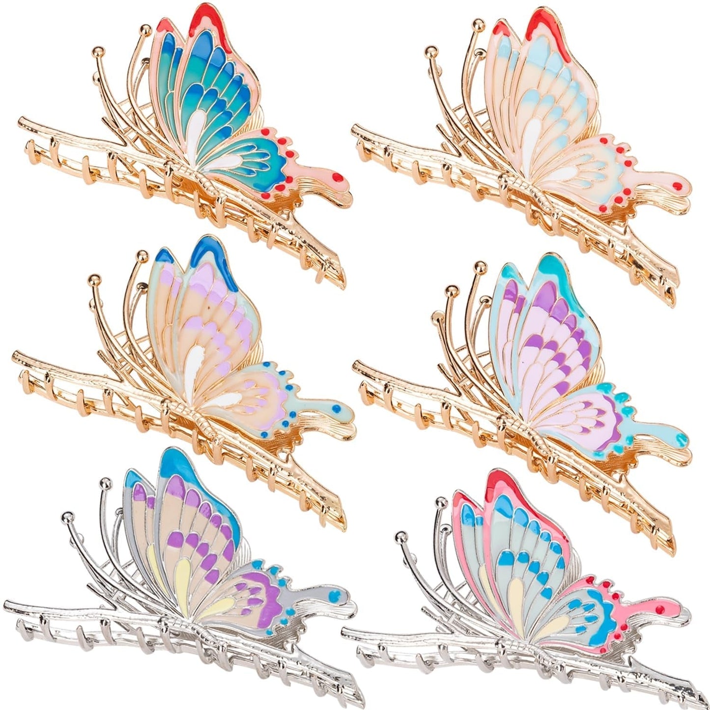 6 Pcs Metal Butterfly Hair Clips for Women & Girls - 4 Inch Large Nonslip Matte Claws with Strong Hold for Long, Thick or Thin Hair, 6 Styles