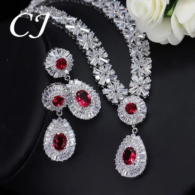 CANDICE Twinkling CZ Stone Setting Luxury Water Drop Pendant Necklace and Earrings Elegant White Gold Plating Jewelry Wedding Set Bridal Accessories for Bride