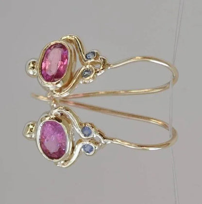 Glittering Women Waterdrop Cut Red Ruby Floral Dangle Earrings 18 K Yellow Gold Filled Antique Wedding Stud Drop Earring Wedding Jewelry